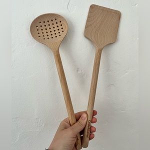 Crate & Barrel Wooden Flipper and Slotted Spoon